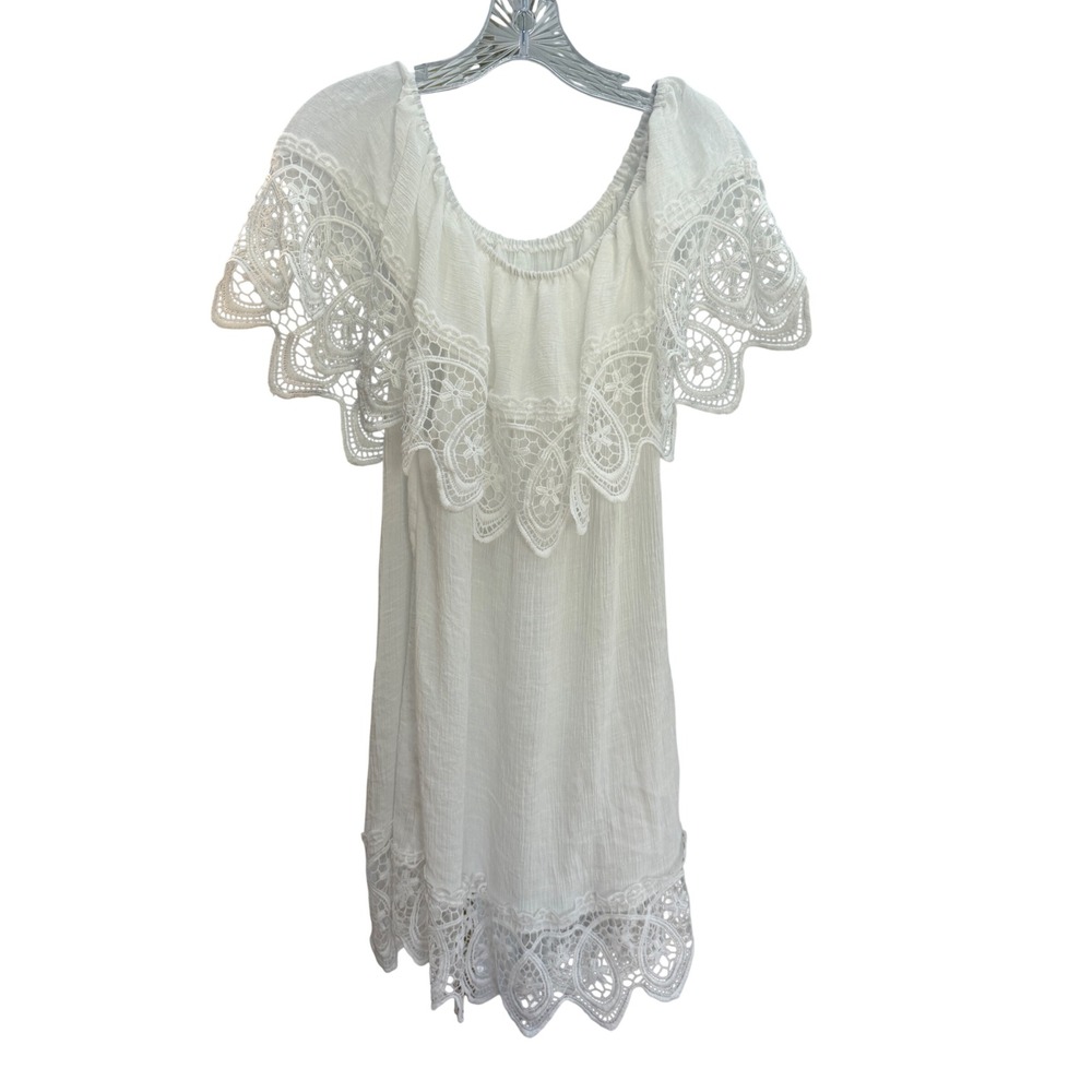 Unbranded Crochet Lace Ruffle Mini Dress Women OS White Boho Beach Summer